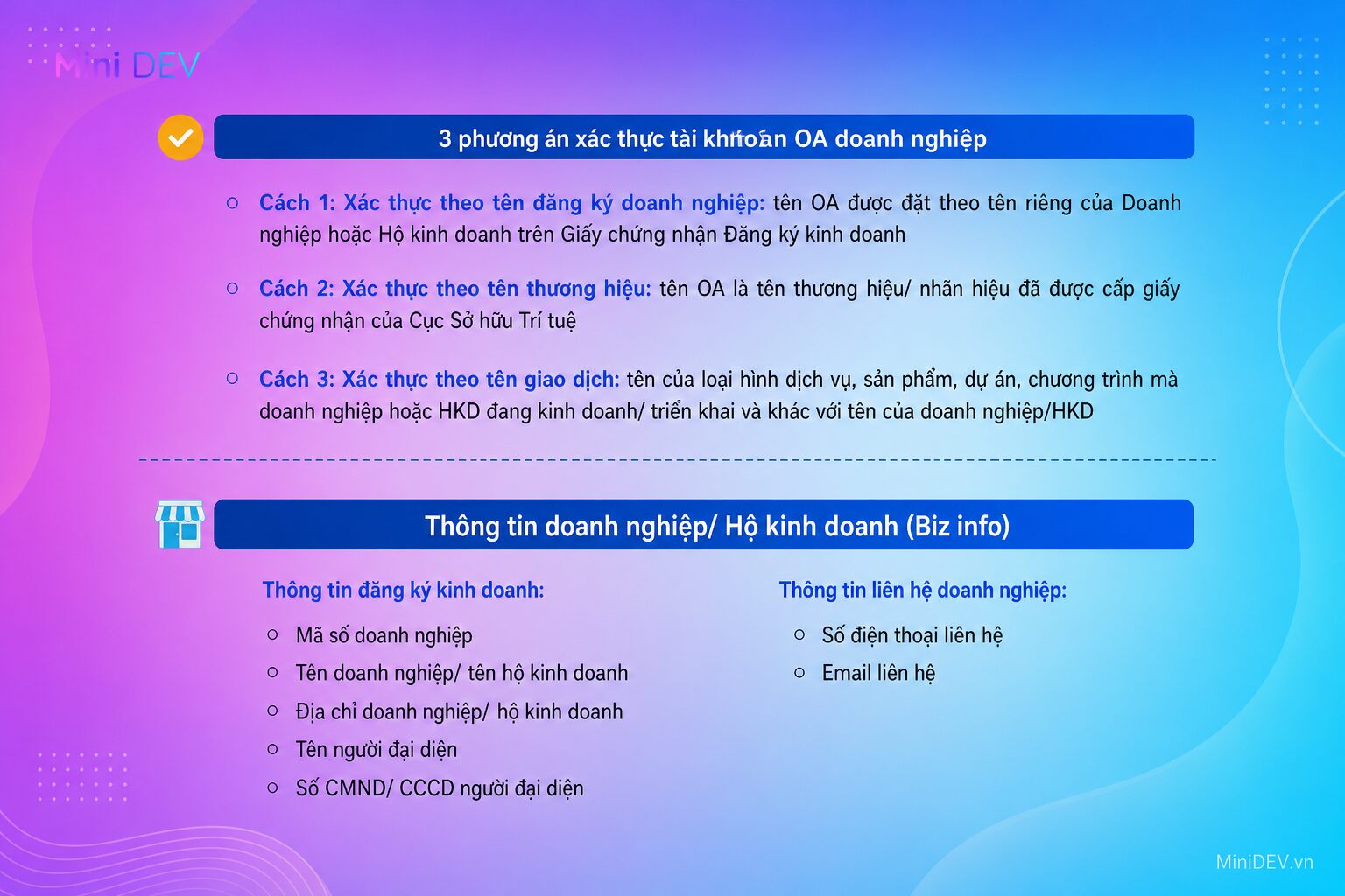 Các phương án xác thực Zalo OA theo tên doanh nghiệp, thương hiệu hoặc tên giao dịch