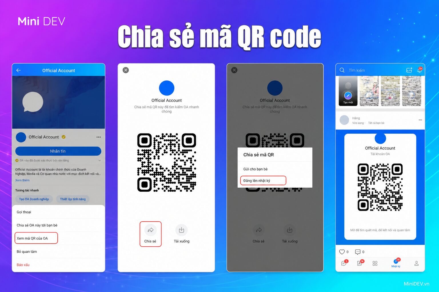 Chia sẻ mã QR để tăng lượt quan tâm trên Zalo OA