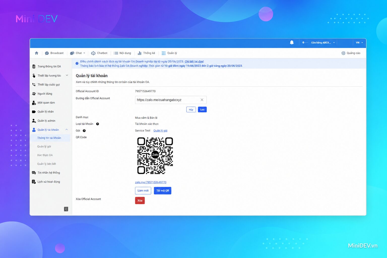 Chỉnh sửa URL mặc định thành URL tùy biến trên Zalo OA