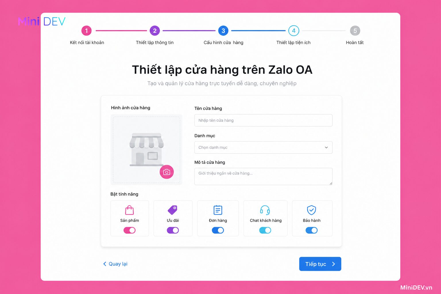 Giao diện thiết lập cửa hàng trên Zalo OA trước đây