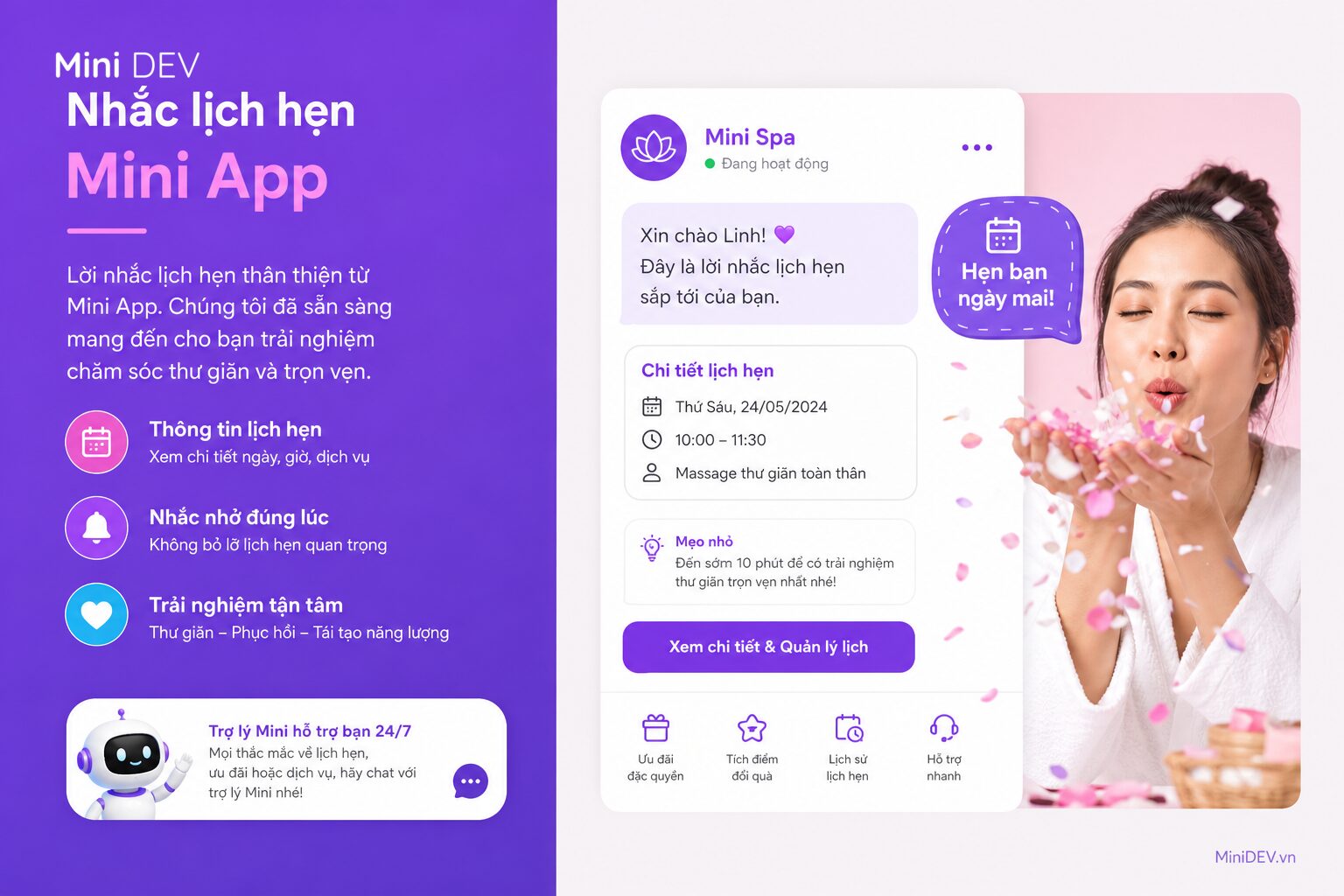 Mẫu tin nhắn nhắc lịch hẹn spa