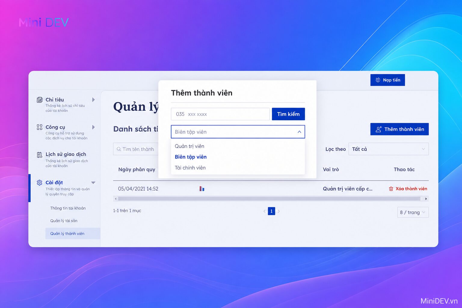 Thiết lập quản lý thành viên trên ZCA