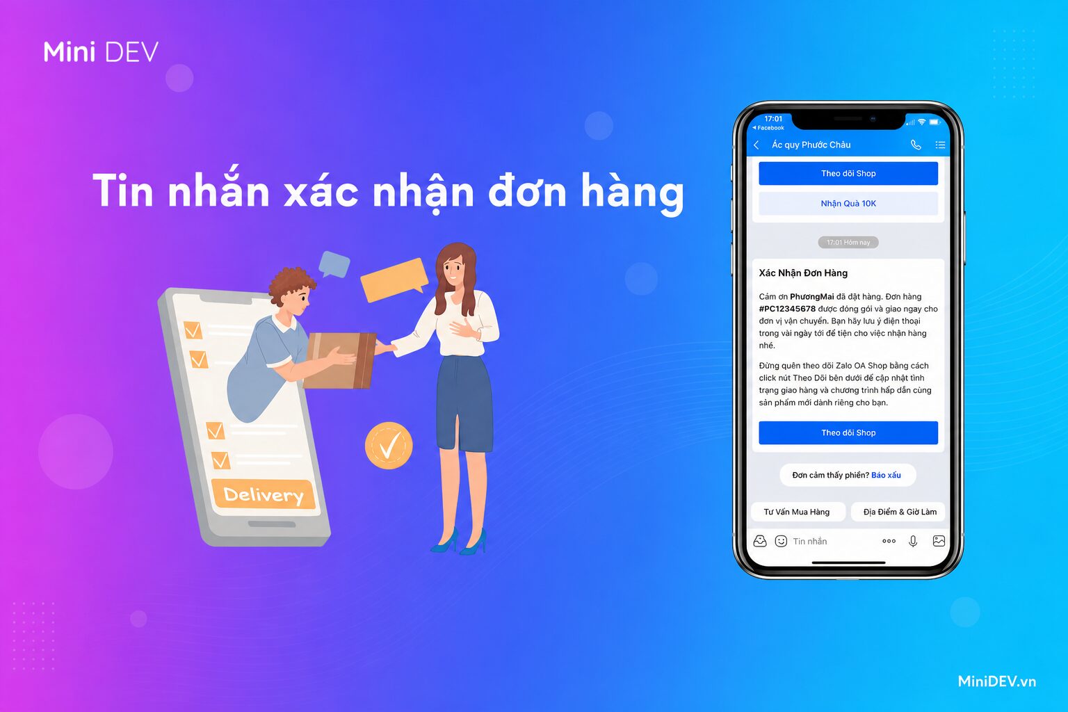 Tin nhắn xác nhận thông tin giao dịch trên Zalo